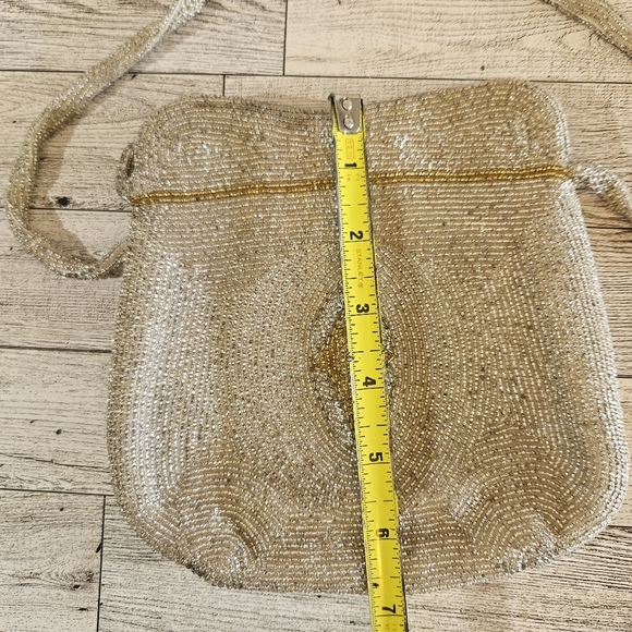 Vintage Beaded Evening Bag Gold and Silver Shoulder Bag Dressy Purse - Picture 5 of 6
